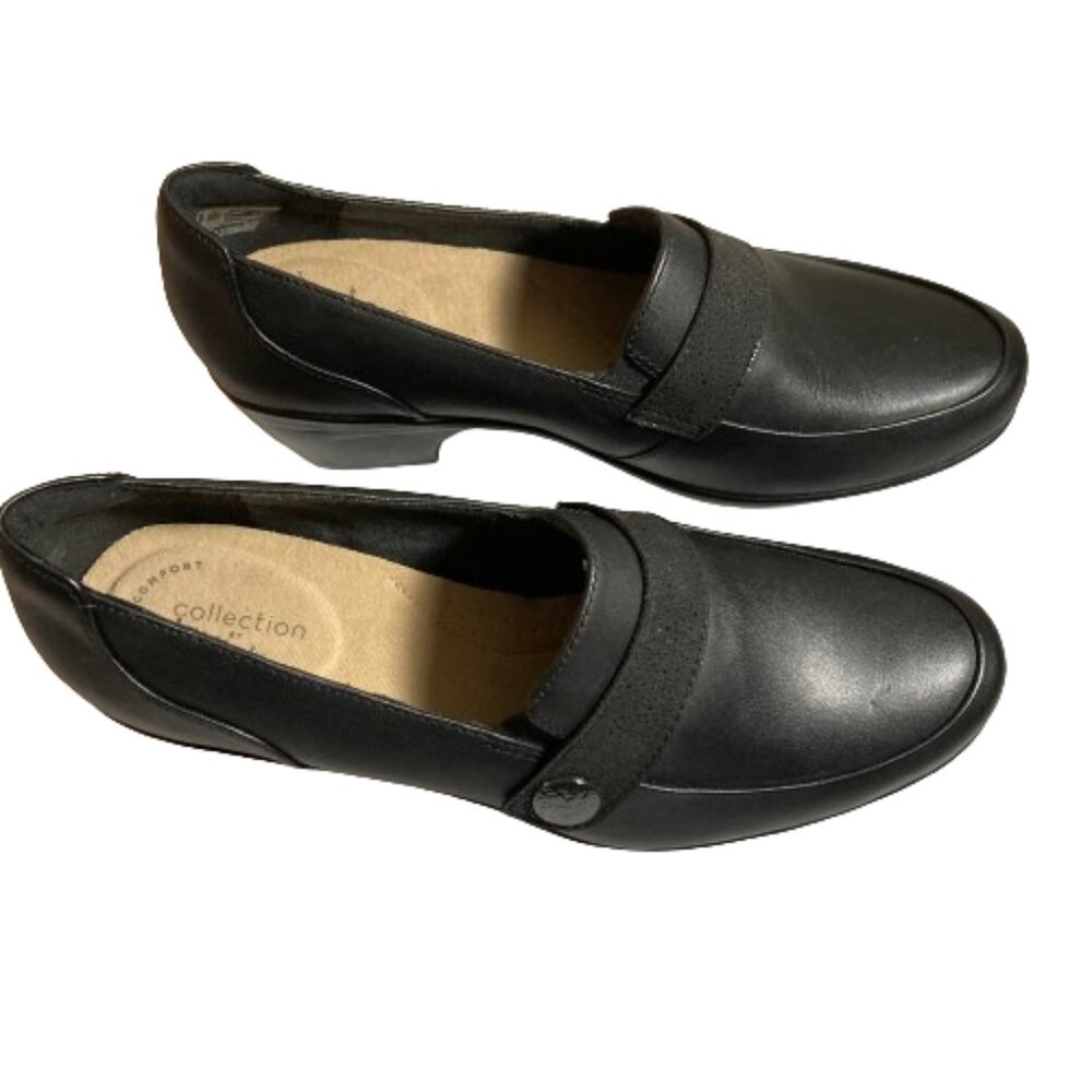 Clarks Women's Black Leather Emily Andria 2" Block Heel Loafer Shoes, 8.5 - Picture 3 of 13
